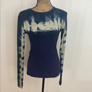 Twin Motorcycle Apparel Navy Tie-Dye Long Sleeve Top